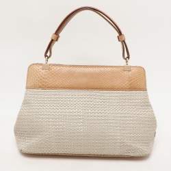 Bvlgari Beige/Brown Woven Leather and Python Isabella Rossellini Top Handle Bag