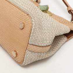 Bvlgari Beige/Brown Woven Leather and Python Isabella Rossellini Top Handle Bag