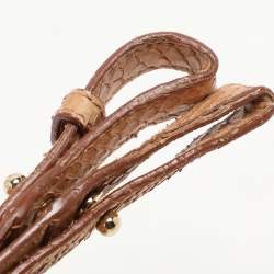 Bvlgari Beige/Brown Woven Leather and Python Isabella Rossellini Top Handle Bag