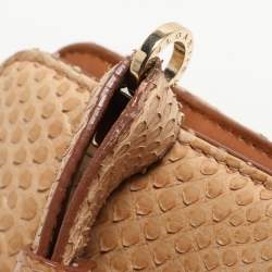 Bvlgari Beige/Brown Woven Leather and Python Isabella Rossellini Top Handle Bag