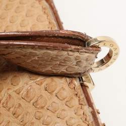 Bvlgari Beige/Brown Woven Leather and Python Isabella Rossellini Top Handle Bag