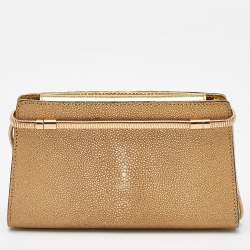 Pre Owned Bvlgari Gold Stingray Leather Tubogas Chain Clutch