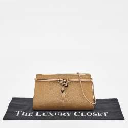 Pre Owned Bvlgari Gold Stingray Leather Tubogas Chain Clutch