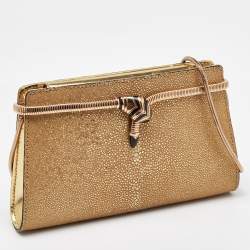 Pre Owned Bvlgari Gold Stingray Leather Tubogas Chain Clutch