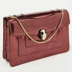 Bvlgari Burgundy Patent Leather Medium Serpenti Forever Flap Shoulder Bag