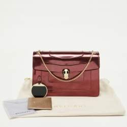 Bvlgari Burgundy Patent Leather Medium Serpenti Forever Flap Shoulder Bag