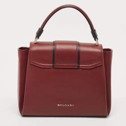 Bvlgari Burgundy/Black Leather Serpenti Viper Top Handle Bag