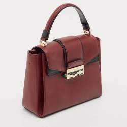 Bvlgari Burgundy/Black Leather Serpenti Viper Top Handle Bag