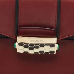 Bvlgari Burgundy/Black Leather Serpenti Viper Top Handle Bag