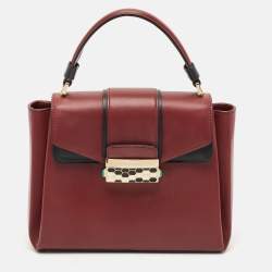 Bvlgari Burgundy/Black Leather Serpenti Viper Top Handle Bag
