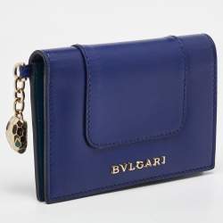 Pre Owned Bvlgari Blue Leather Serpenti Forever Bifold Card Holder