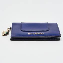 Pre Owned Bvlgari Blue Leather Serpenti Forever Bifold Card Holder