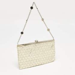 Bvlgari Gold/Grey Karung and Leather Frame Chain Clutch