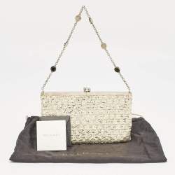 Bvlgari Gold/Grey Karung and Leather Frame Chain Clutch