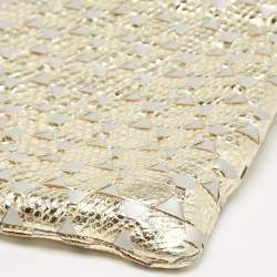Bvlgari Gold/Grey Karung and Leather Frame Chain Clutch