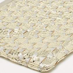 Bvlgari Gold/Grey Karung and Leather Frame Chain Clutch