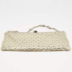 Bvlgari Gold/Grey Karung and Leather Frame Chain Clutch