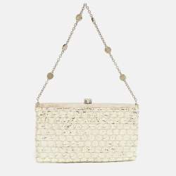 Bvlgari Gold/Grey Karung and Leather Frame Chain Clutch