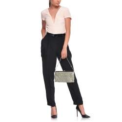Bvlgari Gold/Grey Karung and Leather Frame Chain Clutch