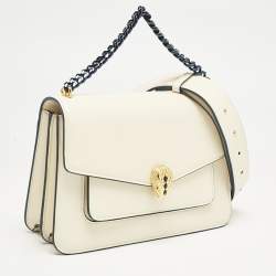 Pre Owned Bvlgari Off White Leather Serpenti Forever Maxi Chain Bag