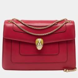 Bvlgari Cherry Red Leather Medium Serpenti Forever Shoulder Bag