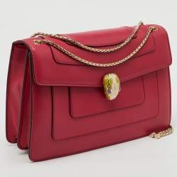 Bvlgari Cherry Red Leather Medium Serpenti Forever Shoulder Bag
