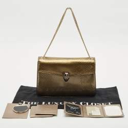 Bvlgari Olive Green Medium Serpenti Forever Flap Shoulder Bag