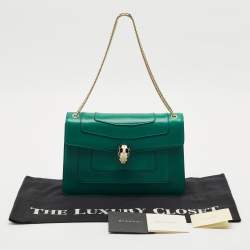 Bvlgari Green Leather Medium Serpenti Forever Shoulder Bag
