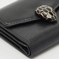Bvlgari Black Leather Serpenti Forever Trifold Wallet