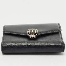 Bvlgari Black Leather Serpenti Forever Trifold Wallet