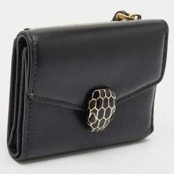 Bvlgari Black Leather Serpenti Forever Trifold Wallet