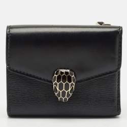 Bvlgari Black Leather Serpenti Forever Trifold Wallet