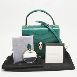 Bvlgari Green Leather Serpenti Forever Top Handle Bag