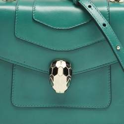 Bvlgari Green Leather Serpenti Forever Top Handle Bag