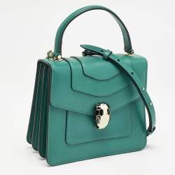 Bvlgari Green Leather Serpenti Forever Top Handle Bag