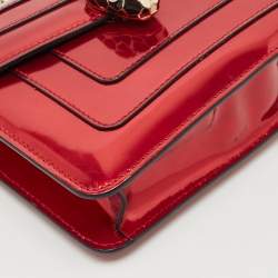 Pre Owned Bvlgari Metallic Red Patent Leather Small Serpenti Forever Shoulder Bag