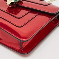 Pre Owned Bvlgari Metallic Red Patent Leather Small Serpenti Forever Shoulder Bag