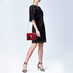 Pre Owned Bvlgari Metallic Red Patent Leather Small Serpenti Forever Shoulder Bag