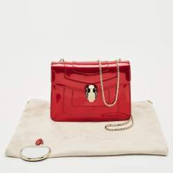 Pre Owned Bvlgari Metallic Red Patent Leather Small Serpenti Forever Shoulder Bag