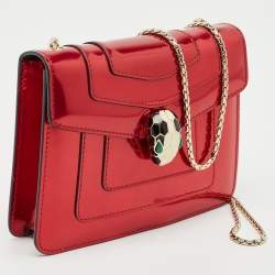 Pre Owned Bvlgari Metallic Red Patent Leather Small Serpenti Forever Shoulder Bag