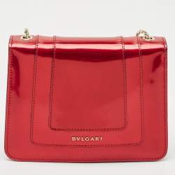 Pre Owned Bvlgari Metallic Red Patent Leather Small Serpenti Forever Shoulder Bag