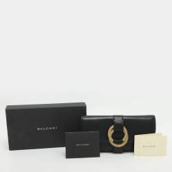 Bvlgari Black Leather Double Ring Flap Continental Wallet