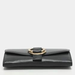 Bvlgari Black Leather Double Ring Flap Continental Wallet