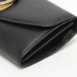Bvlgari Black Leather Double Ring Flap Continental Wallet