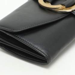Bvlgari Black Leather Double Ring Flap Continental Wallet