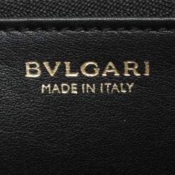 Bvlgari Black Leather Double Ring Flap Continental Wallet