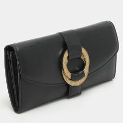 Bvlgari Black Leather Double Ring Flap Continental Wallet