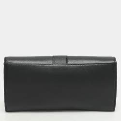 Bvlgari Black Leather Double Ring Flap Continental Wallet