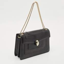 Bvlgari Black Leather Medium Serpenti Forever Shoulder Bag