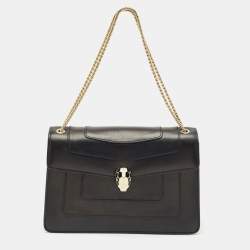 Bvlgari Black Leather Medium Serpenti Forever Shoulder Bag